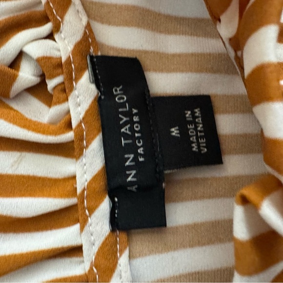 Ann Taylor Factory high collar mustard and white vertical stripe sleeveless med - Picture 2 of 2